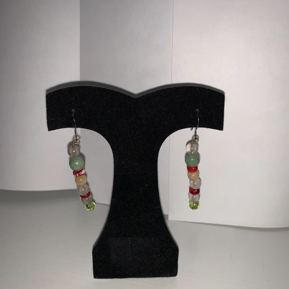 Coral, Jade, and Quartz Dangle Earrings - Picture 6 of 6